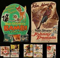 9a078 LOT OF 7 FORMERLY FOLDED TRIMMED DISNEY WINDOW CARDS '60s from cartoon & live action movies!