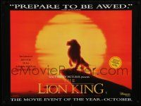 9b124 LION KING advance British quad '94 Walt Disney, Simba on Pride Rock, great sunset art!