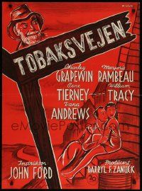 9b352 TOBACCO ROAD Danish '52 John Ford & Erskine Caldwell, Ulvig art of Gene Tierney & cast!
