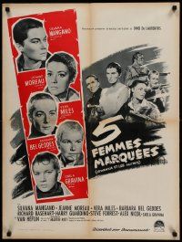 9b462 FIVE BRANDED WOMEN French 24x32 '60 Silvana Mangano, Vera Miles, Barbara Bel Geddes, Moreau!