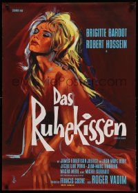 9b075 LOVE ON A PILLOW German '62 striking, different artwork of sexiest Brigitte Bardot!