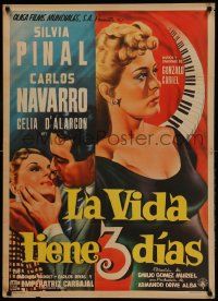 9b026 LA VIDA TIENE 3 DIAS Mexican poster '55 art of sexy Silvia Pinal & Carlos Navarro!