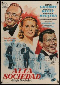 9b538 HIGH SOCIETY Spanish '59 Mongho art of Sinatra, Crosby, Grace Kelly & Louis Armstrong!