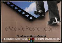 9b386 INTERNATIONAL FILM FESTIVAL Yugoslavian 27x39 '88 cool image of man stepping on sky-film!