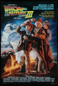9c066 BACK TO THE FUTURE III DS 1sh '90 Michael J. Fox, Chris Lloyd, Drew Struzan art!