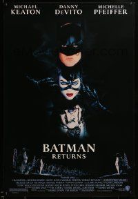 9c077 BATMAN RETURNS 1sh '92 Michael Keaton, Danny DeVito, Michelle Pfeiffer, Tim Burton!