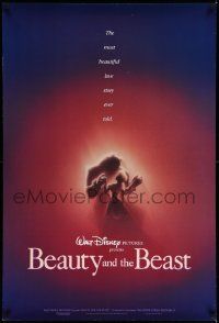 9c092 BEAUTY & THE BEAST DS 1sh '91 Disney cartoon classic, romantic dancing art by John Alvin!