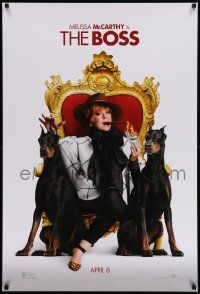 9c131 BOSS teaser DS 1sh '16 cigar smoking Melissa McCarthy on throne with Doberman Pinscher dogs!
