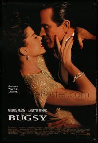 9c144 BUGSY DS 1sh '91 close-up of Warren Beatty embracing Annette Bening!