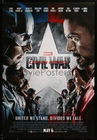 9c153 CAPTAIN AMERICA: CIVIL WAR advance DS 1sh '16 Marvel Comics, Chris Evans, Robert Downey Jr.!