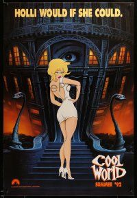 9c188 COOL WORLD teaser 1sh '92 cartoon art of Kim Basinger as Holli, she would if she could!