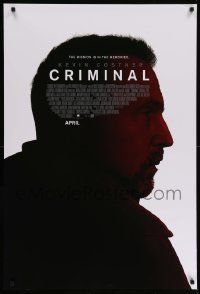 9c194 CRIMINAL advance DS 1sh '16 cool red profile portrait of Kevin Costner!
