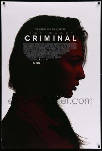 9c193 CRIMINAL advance DS 1sh '16 Ariel Vroman, cool red profile portrait of Gal Gadot!