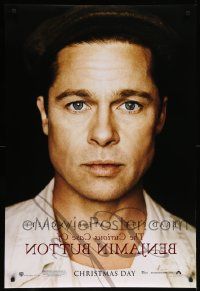 9c201 CURIOUS CASE OF BENJAMIN BUTTON teaser DS 1sh '08 cool portrait of Brad Pitt, wacky credits!
