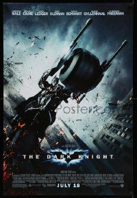 9c207 DARK KNIGHT advance DS 1sh '08 cool image of Christian Bale as Batman on Batpod bat bike!