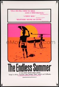 9c257 ENDLESS SUMMER 1sh R90s Bruce Brown surfing classic, great image of surfers on beach!