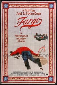 9c271 FARGO DS 1sh '96 a homespun murder story from Coen Brothers, Dormand, needlepoint design!