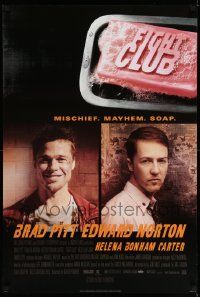 9c279 FIGHT CLUB style A advance DS 1sh '99 portraits of Edward Norton and Brad Pitt & bar of soap!