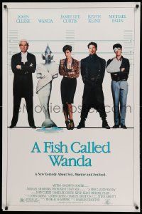 9c285 FISH CALLED WANDA 1sh '88 John Cleese, Jamie Lee Curtis, Kline & Palin in police lineup