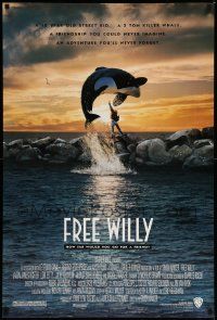9c304 FREE WILLY DS 1sh '93 Jason James Richter, Michael Madsen, great orca whale image!