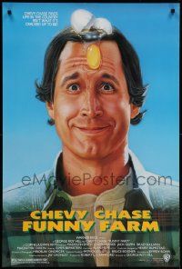 9c310 FUNNY FARM 1sh '88 smiling Chevy Chase w/egg on his face by Steven Chorney!