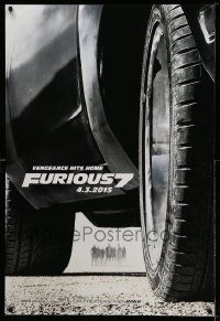 9c311 FURIOUS 7 teaser DS 1sh '15 Jason Statham, Dwayne Johnson, Vin Diesel, close up image of car!