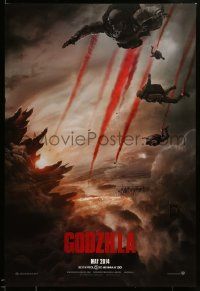 9c330 GODZILLA teaser DS 1sh '14 image of soldiers parachuting over burning San Francisco!