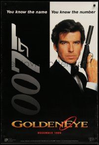9c333 GOLDENEYE int'l teaser 1sh '95 Pierce Brosnan as secret agent James Bond 007, cool close-up!