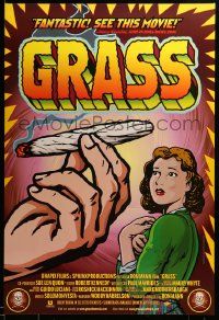 9c343 GRASS 1sh '99 history of marijuana in the U.S., Woody Harrelson, great pseudo-retro artwork!
