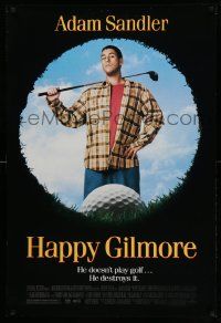 9c354 HAPPY GILMORE DS 1sh '96 great image of Adam Sandler, he doesn't play, he destroys golf!