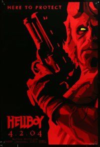 9c368 HELLBOY teaser 1sh '04 Mike Mignola comic, cool red image of Ron Perlman, here to protect!