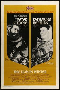 9c511 LION IN WINTER style B 1sh '68 Katharine Hepburn as Eleanor, Peter O'Toole as Henry II!