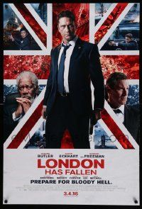 9c514 LONDON HAS FALLEN advance DS 1sh '16 Gerard Butler, Aaron Eckhart, Morgan Freeman, Union Jack