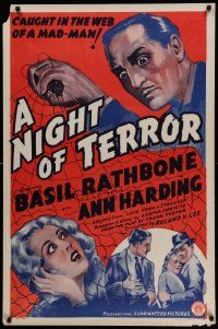 9c527 LOVE FROM A STRANGER 1sh R42 Basil Rathbone, Agatha Christie, A Night of Terror!