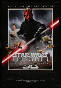 9c665 PHANTOM MENACE advance DS 1sh R12 Star Wars Episode I in 3-D, different image of Darth Maul!