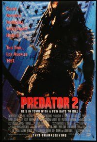 9c686 PREDATOR 2 advance DS 1sh '90 great full-length image of alien hunter in L.A.!