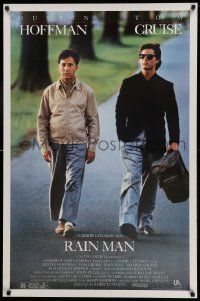 9c708 RAIN MAN 1sh '88 Tom Cruise & autistic Dustin Hoffman, directed by Barry Levinson!
