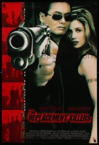 9c714 REPLACEMENT KILLERS DS 1sh '98 cool image of Chow Yun-Fat pointing gun & Mira Sorvino!