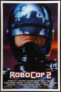 9c739 ROBOCOP 2 DS 1sh '90 great close up of cyborg policeman Peter Weller, sci-fi sequel!