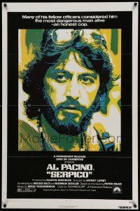 9c777 SERPICO 1sh '74 great image of undercover cop Al Pacino, Sidney Lumet crime classic!