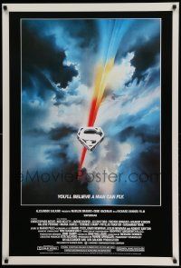 9c880 SUPERMAN 27x40 commercial poster '06 comic book hero Christopher Reeve, Bob Peak logo art!