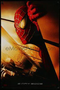 9c824 SPIDER-MAN teaser 1sh '02 Tobey Maguire w/WTC towers in eyes, Marvel Comics!