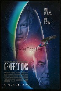 9c846 STAR TREK: GENERATIONS advance 1sh '94 Stewart as Picard & Shatner as Kirk, two captains!