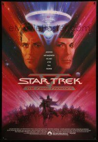 9c840 STAR TREK V 1sh '89 The Final Frontier, art of William Shatner & Leonard Nimoy by Bob Peak!
