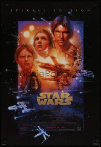 9c852 STAR WARS style B advance DS 1sh R97 George Lucas classic sci-fi epic, art by Drew Struzan!