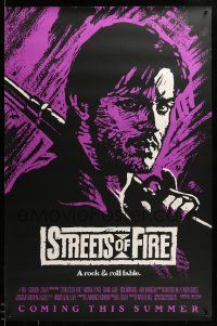 9c870 STREETS OF FIRE advance 1sh '84 Walter Hill, cool purple dayglo Riehm art!