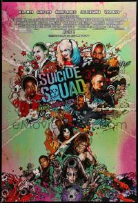 9c875 SUICIDE SQUAD advance DS 1sh '16 Smith, Leto as the Joker, Robbie, Kinnaman, cool art!