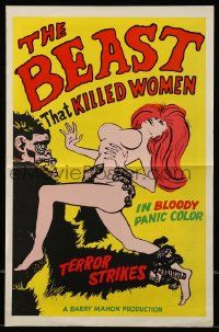 9d569 BEAST THAT KILLED WOMEN pressbook '65 Barry Mahon, wild artwork of beast attacking sexy girl