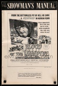 9d596 BLOOD OF THE VAMPIRE pressbook'58 he begins where Dracula left off, art of monster & sexy girl