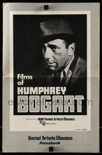 9d684 FILMS OF HUMPHREY BOGART pressbook '75 great portrait of the tough star wearing fedora!